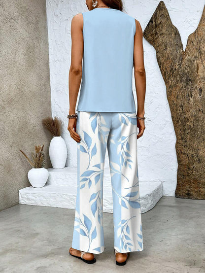 Women's Two-Piece Set | Round-neck Top Wide-leg Pants 7