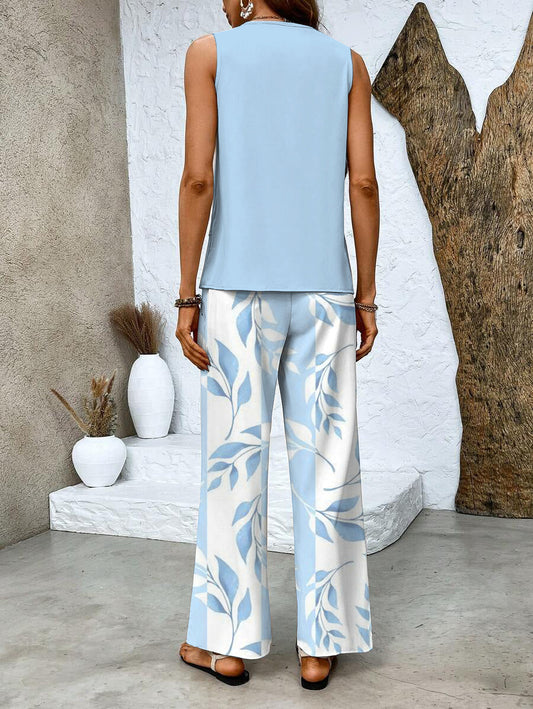 Women's Two-Piece Set | Round-neck Top Wide-leg Pants 7