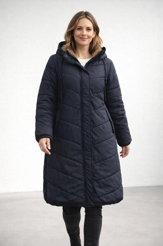 Women's quilted coat with hood and fleece lining 1