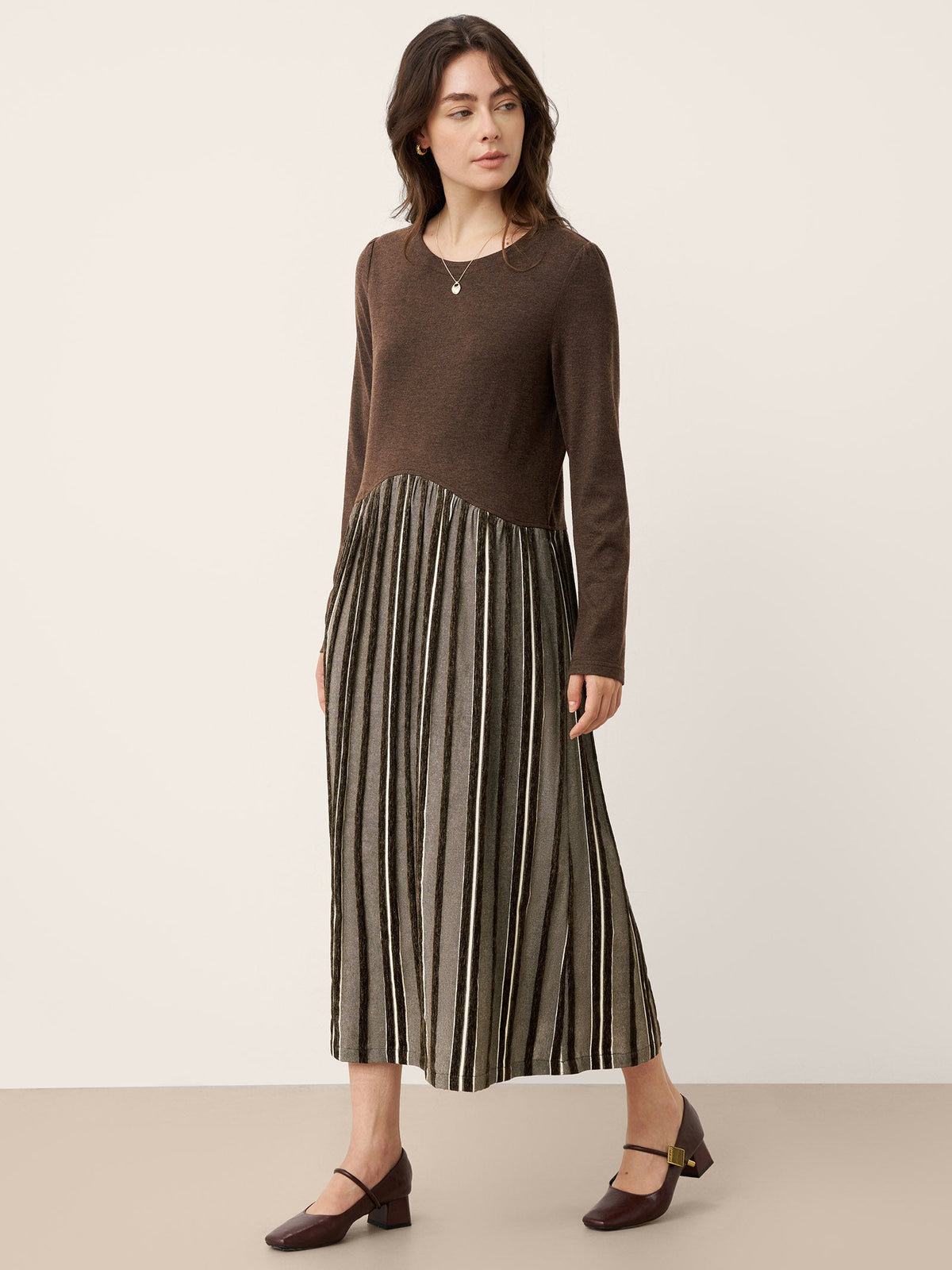 Wool Cotton Panel Crescent Waist Maxi Dress CORALINE 0