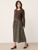 Wool Cotton Panel Crescent Waist Maxi Dress CORALINE 0