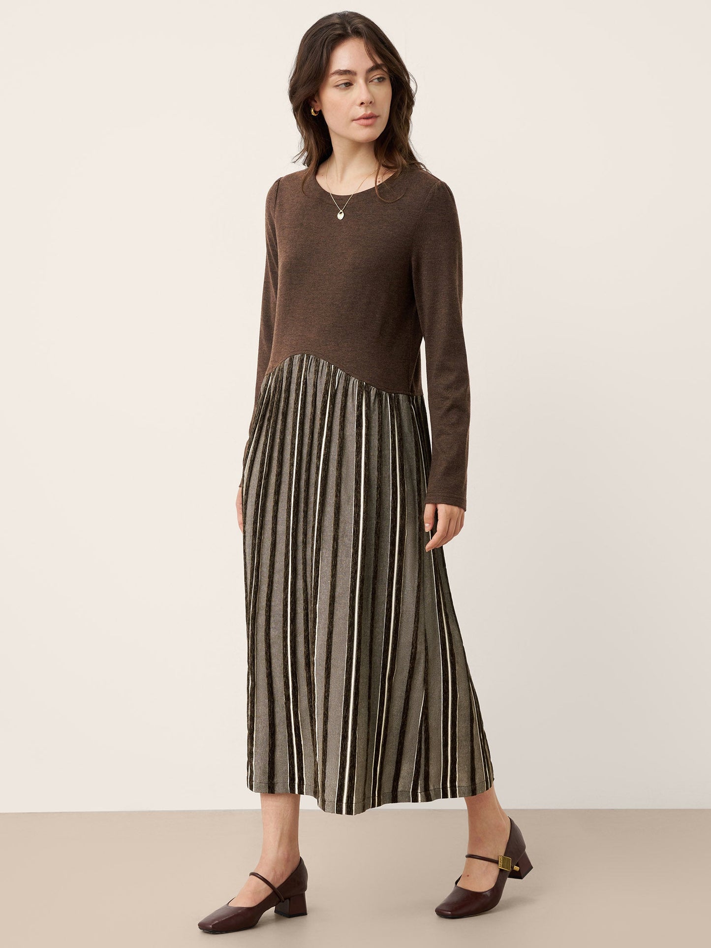 Wool Cotton Panel Crescent Waist Maxi Dress CORALINE 0