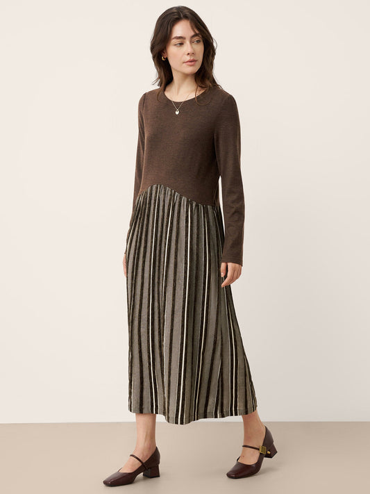 Wool Cotton Panel Crescent Waist Maxi Dress CORALINE 0