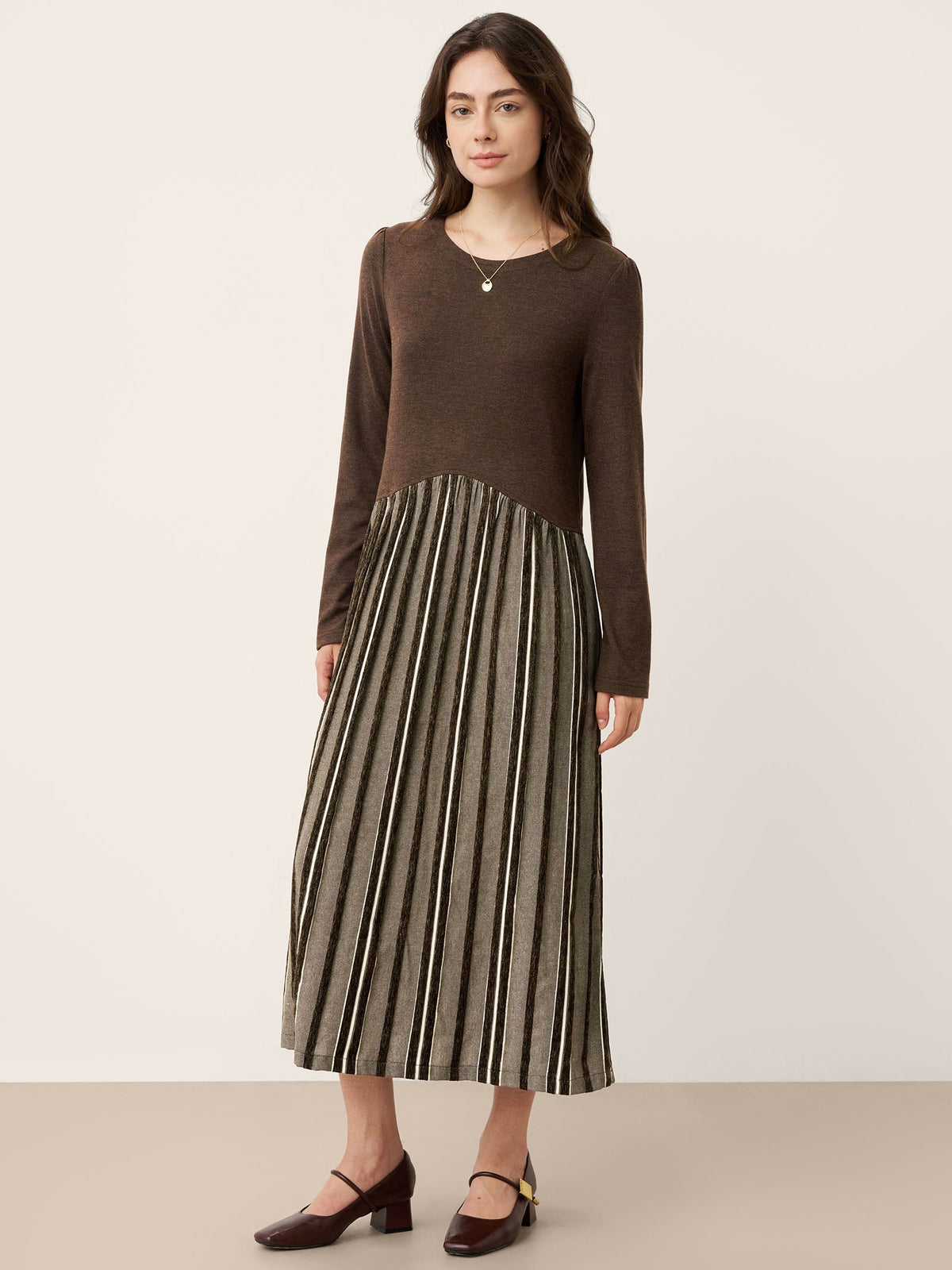 Wool Cotton Panel Crescent Waist Maxi Dress CORALINE 1
