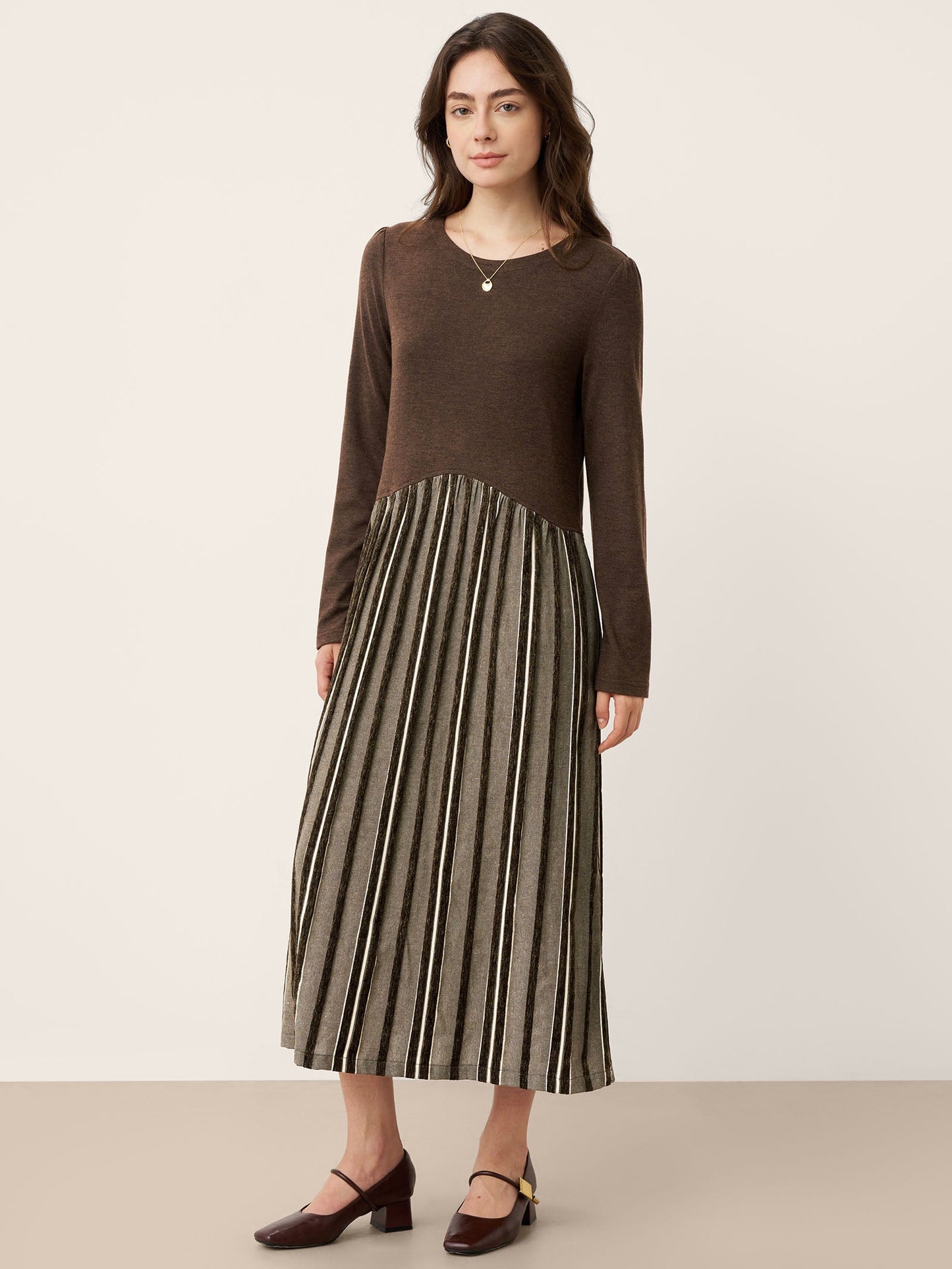Wool Cotton Panel Crescent Waist Maxi Dress CORALINE 1