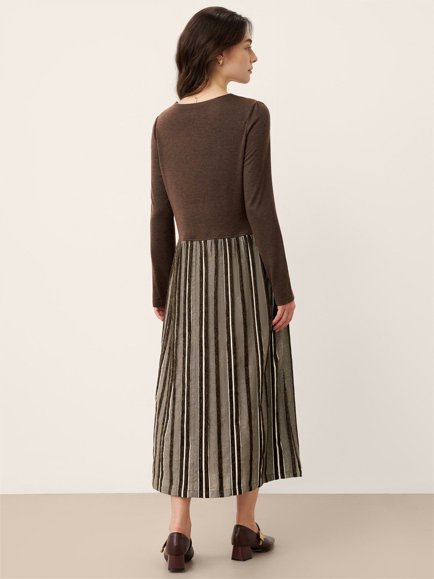 Wool Cotton Panel Crescent Waist Maxi Dress CORALINE 2