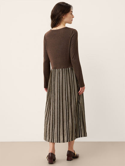 Wool Cotton Panel Crescent Waist Maxi Dress CORALINE 2