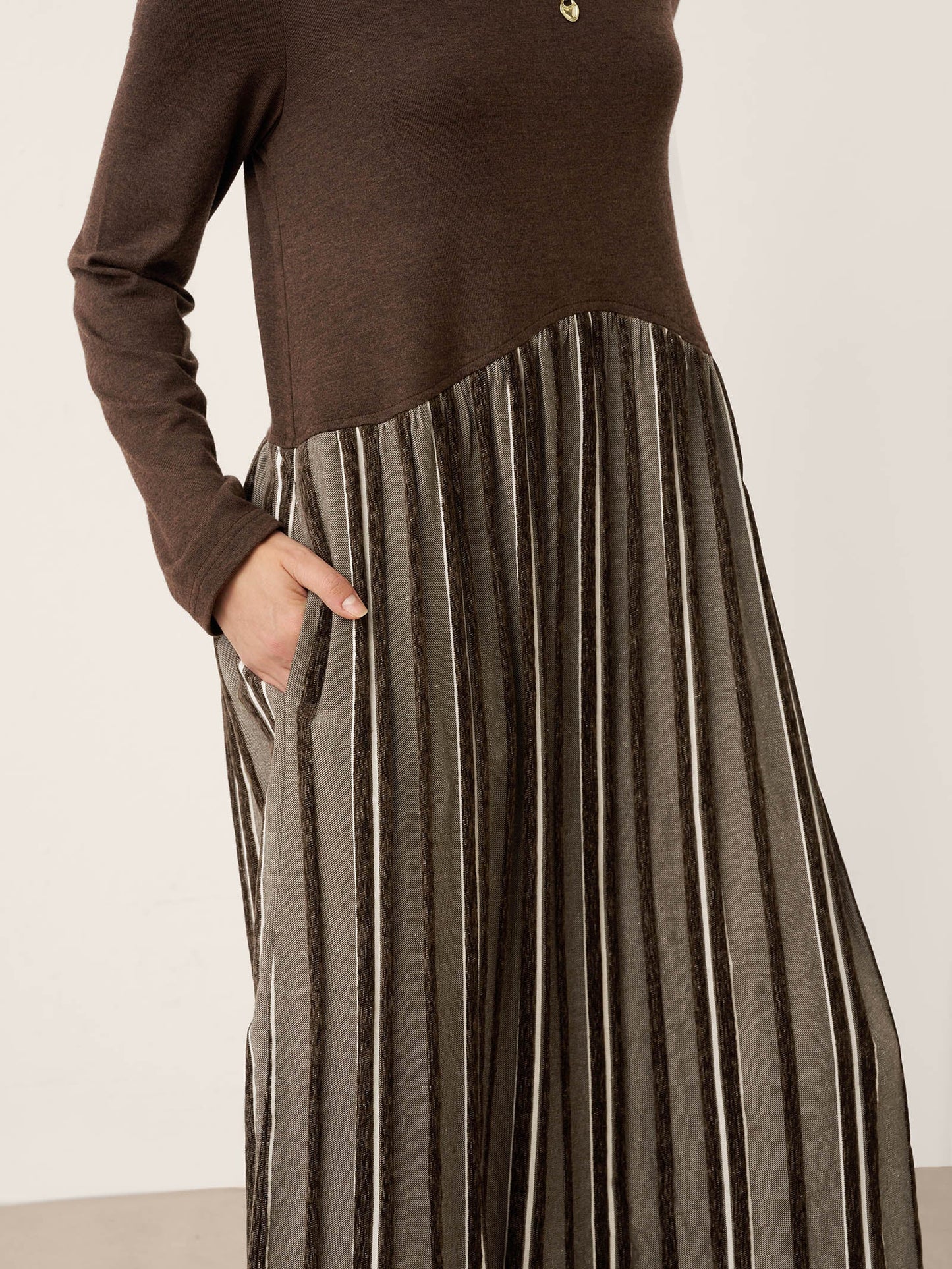 Wool Cotton Panel Crescent Waist Maxi Dress CORALINE 4