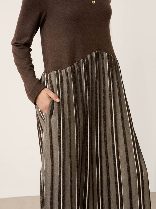 Wool Cotton Panel Crescent Waist Maxi Dress CORALINE 4