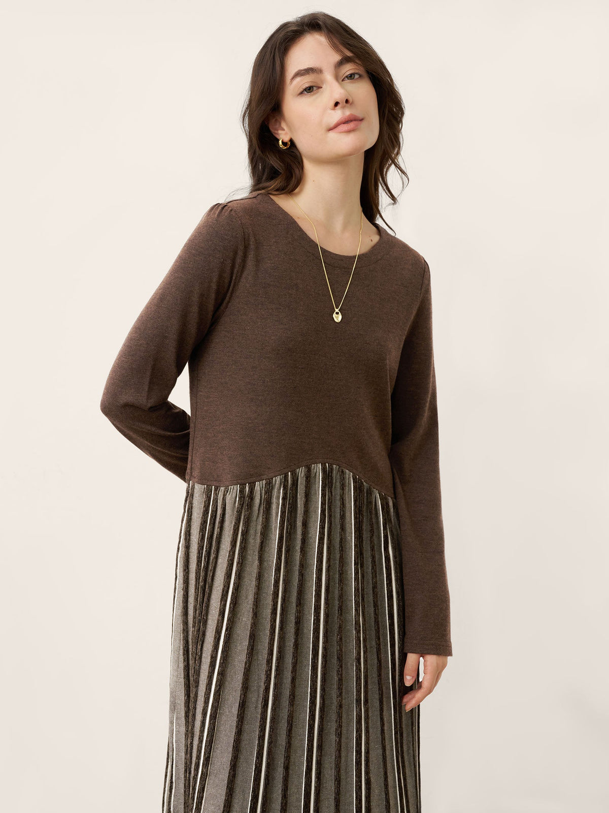 Wool Cotton Panel Crescent Waist Maxi Dress CORALINE 5