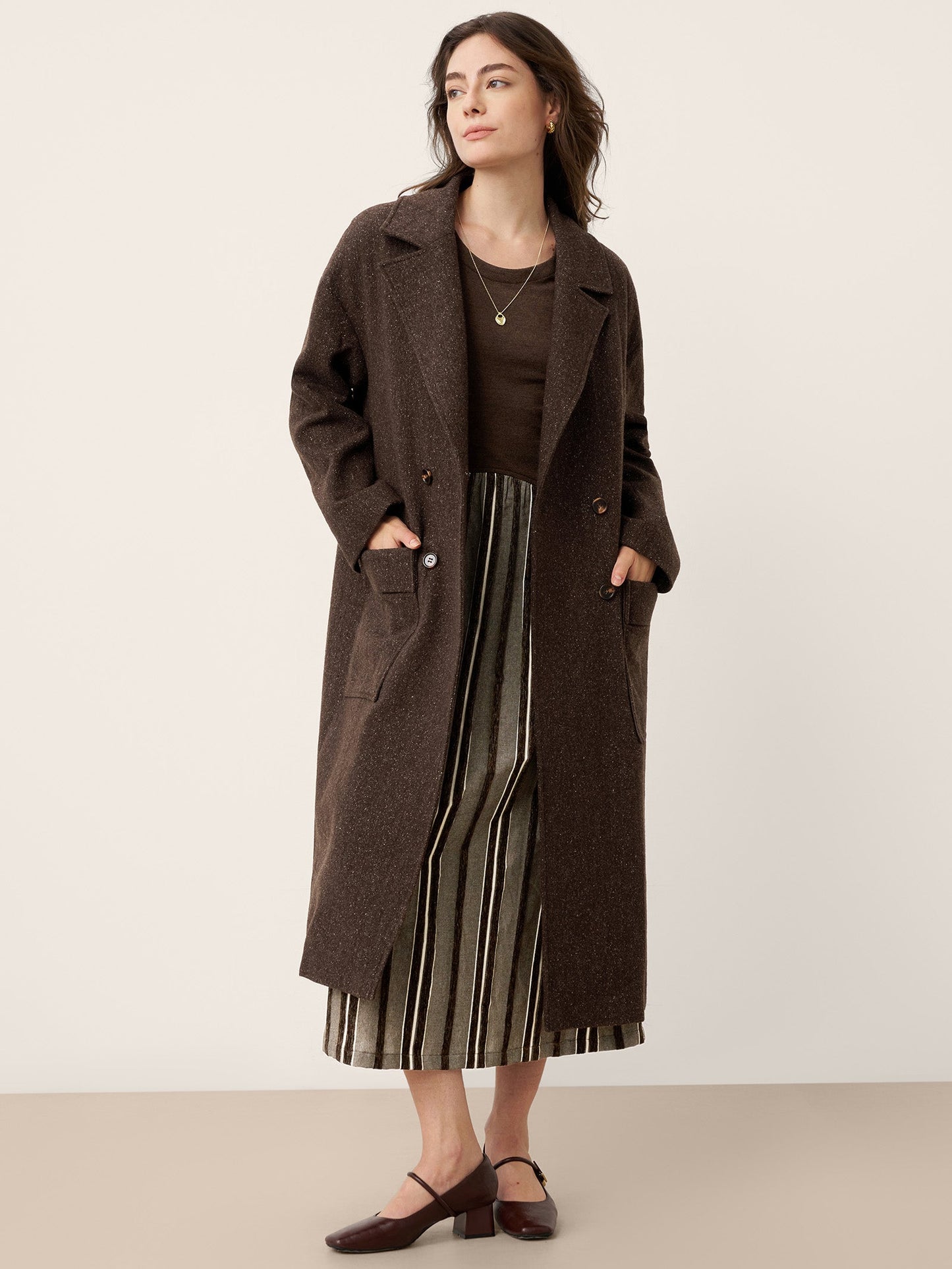 Wool Cotton Panel Crescent Waist Maxi Dress CORALINE 6