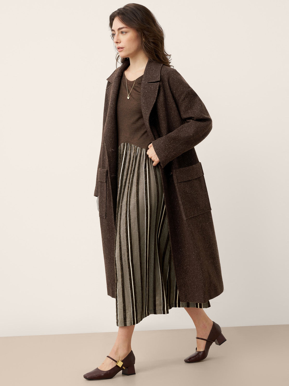 Wool Cotton Panel Crescent Waist Maxi Dress CORALINE 7