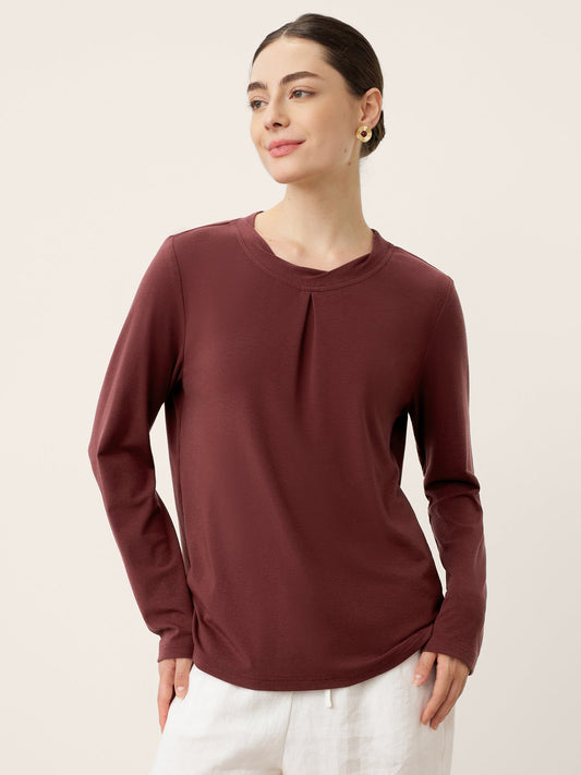 Wool Lyocell Twisted Neck Pullover Top NERISSA 0