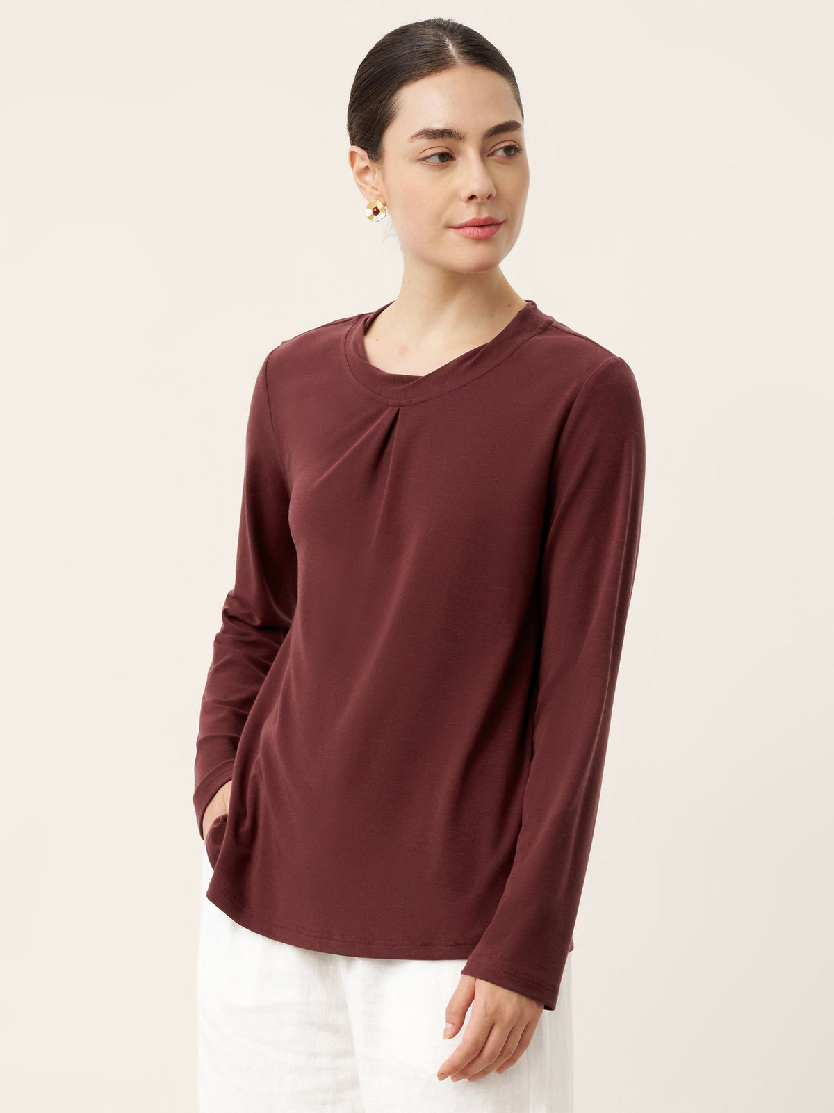 Wool Lyocell Twisted Neck Pullover Top NERISSA 1