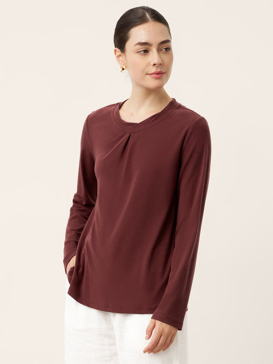 Wool Lyocell Twisted Neck Pullover Top NERISSA 1