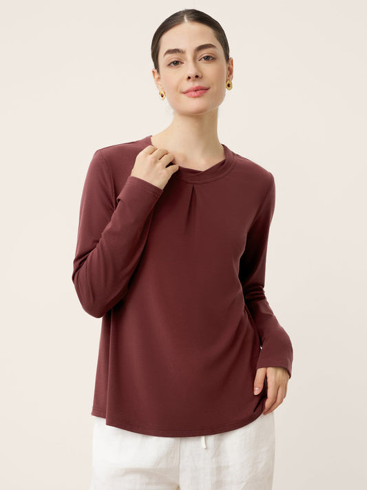 Wool Lyocell Twisted Neck Pullover Top NERISSA 3