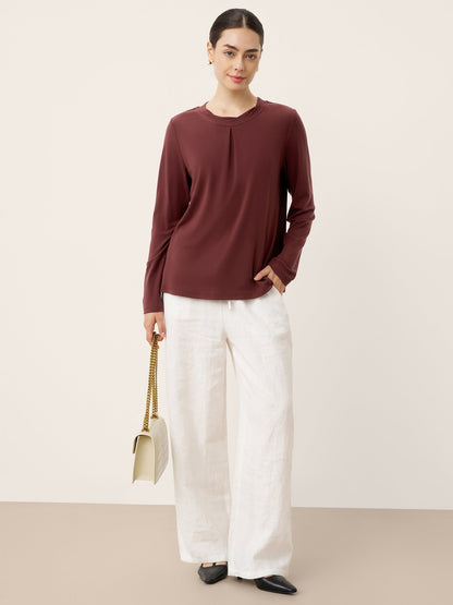 Wool Lyocell Twisted Neck Pullover Top NERISSA 4