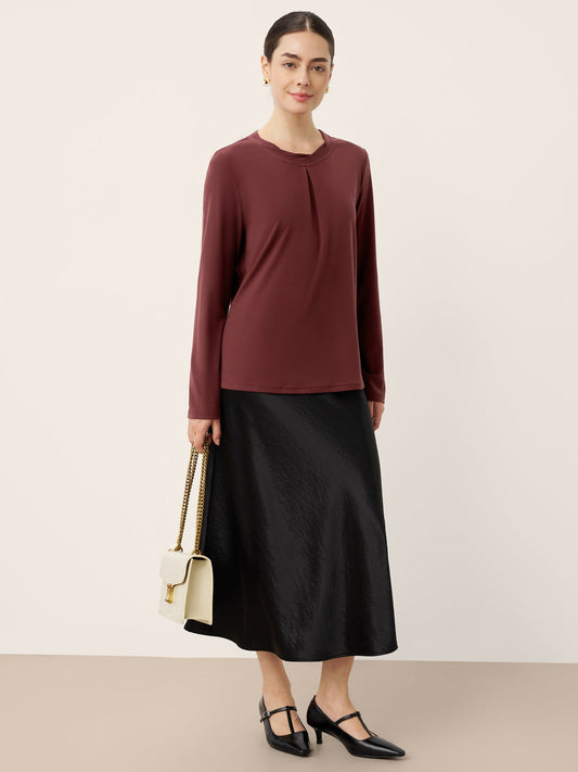 Wool Lyocell Twisted Neck Pullover Top NERISSA 5