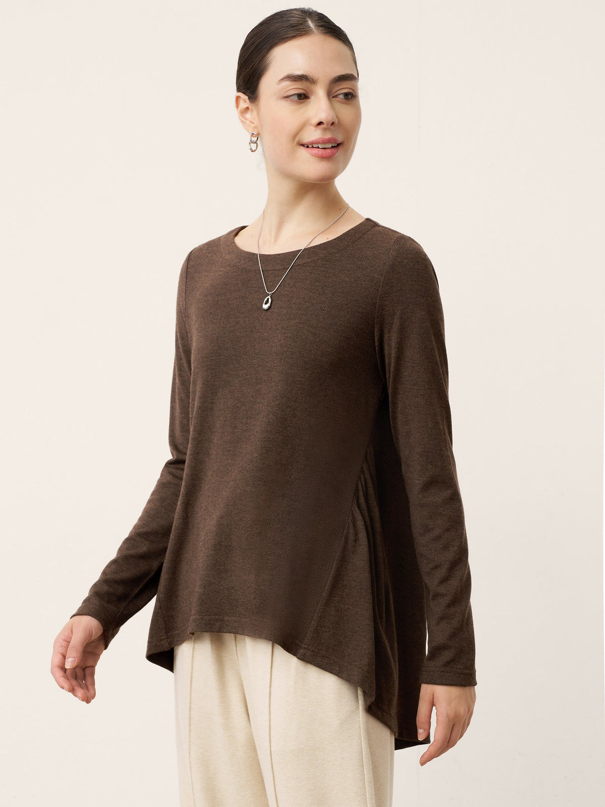 Wool Panelled Ruched Asymmetric Hem Top KALISTA 0
