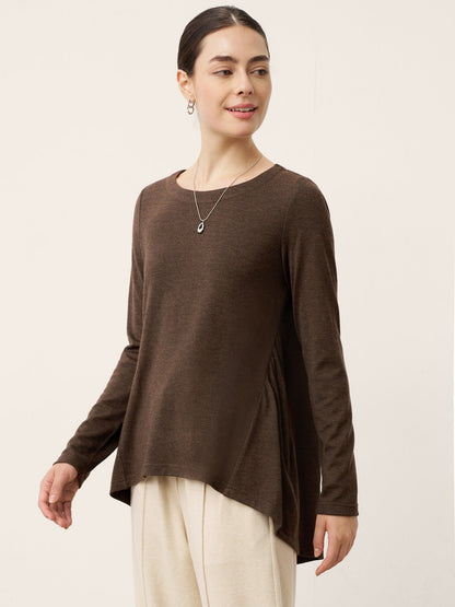 Wool Panelled Ruched Asymmetric Hem Top KALISTA 0