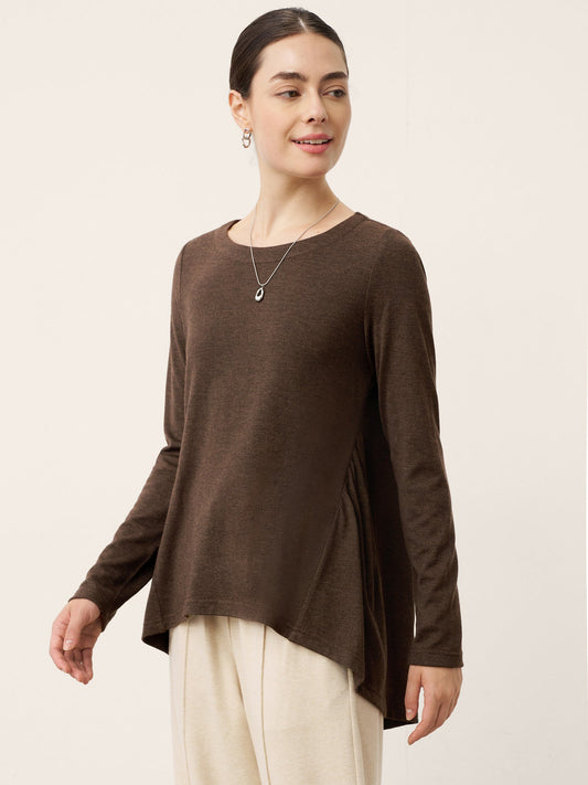 Wool Panelled Ruched Asymmetric Hem Top KALISTA 0