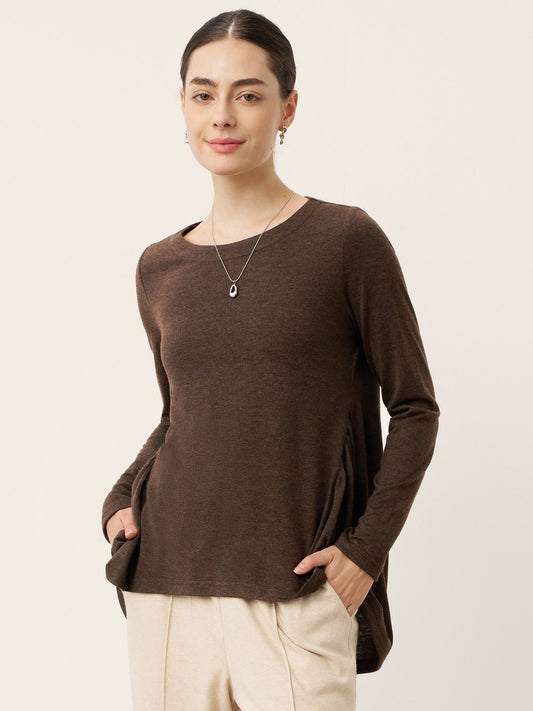 Wool Panelled Ruched Asymmetric Hem Top KALISTA 2