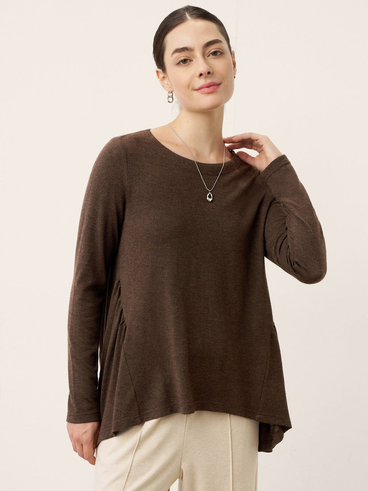 Wool Panelled Ruched Asymmetric Hem Top KALISTA 3