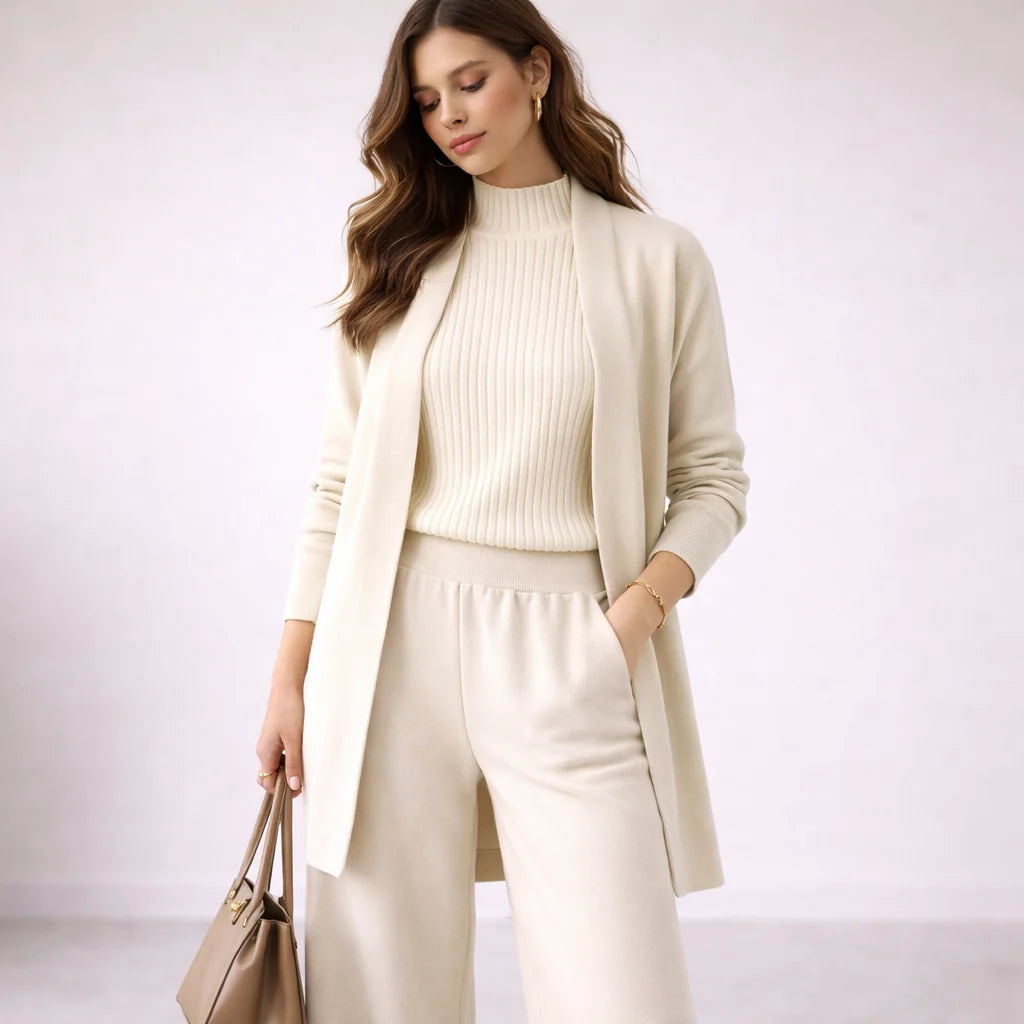 Wren Ribbed Knit Lounge Set | Three-Piece Soft Womens Loungewear Ensemble 1