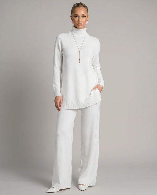 Wynna Knit Loungewear Set | Cozy Polyester, Relaxed Turtleneck & Wide-Leg Trousers 0
