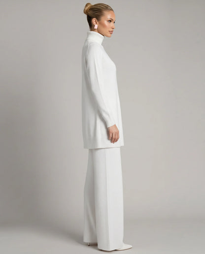 Wynna Knit Loungewear Set | Cozy Polyester, Relaxed Turtleneck & Wide-Leg Trousers 1