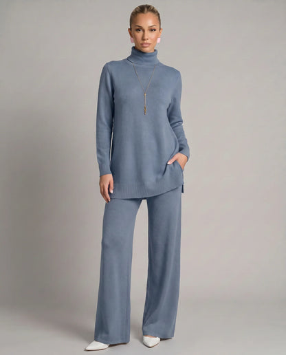 Wynna Knit Loungewear Set | Cozy Polyester, Relaxed Turtleneck & Wide-Leg Trousers 10