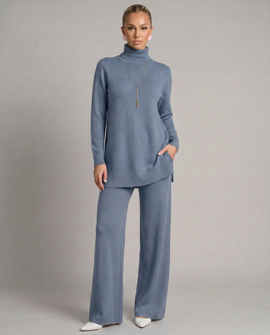 Wynna Knit Loungewear Set | Cozy Polyester, Relaxed Turtleneck & Wide-Leg Trousers 10