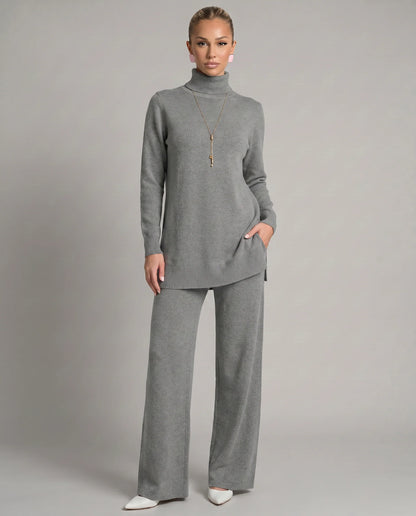 Wynna Knit Loungewear Set | Cozy Polyester, Relaxed Turtleneck & Wide-Leg Trousers 4