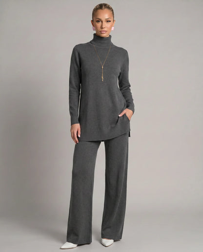 Wynna Knit Loungewear Set | Cozy Polyester, Relaxed Turtleneck & Wide-Leg Trousers 7