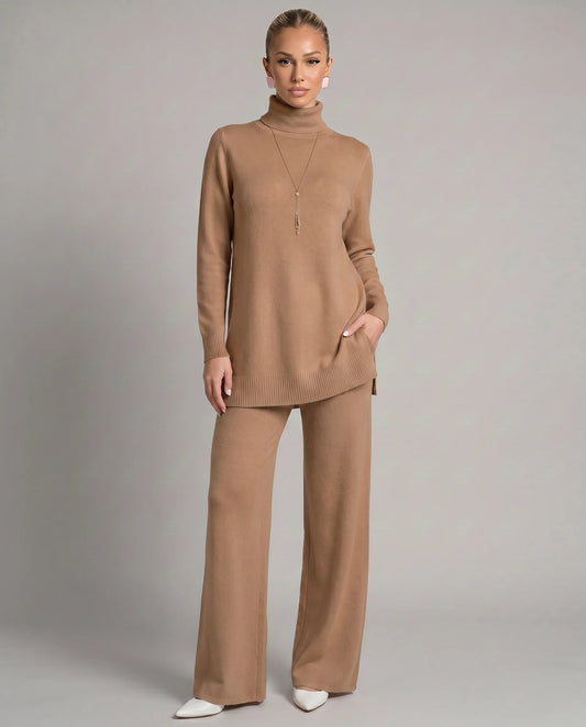 Wynna Knit Loungewear Set | Cozy Polyester, Relaxed Turtleneck & Wide-Leg Trousers 9