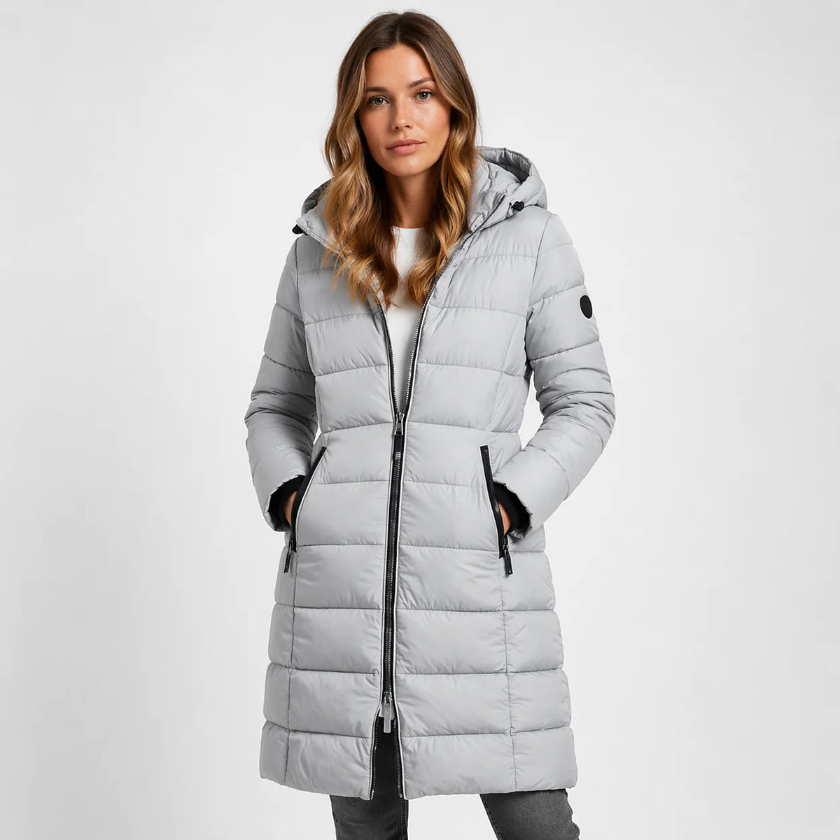 Wynna Women's Jacket | Lightweight Quilted Black Puffer Coat, Hooded Mid-Thigh Design 1