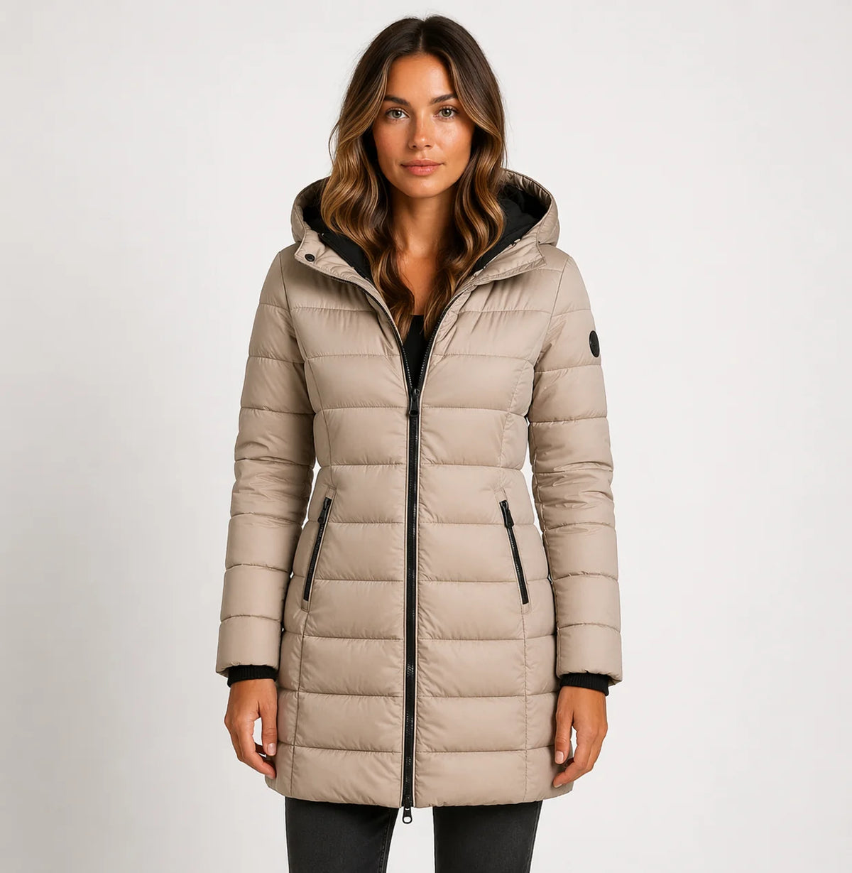 Wynna Women's Jacket | Lightweight Quilted Black Puffer Coat, Hooded Mid-Thigh Design 2