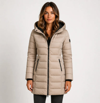 Wynna Women's Jacket | Lightweight Quilted Black Puffer Coat, Hooded Mid-Thigh Design 2