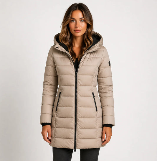 Wynna Women's Jacket | Lightweight Quilted Black Puffer Coat, Hooded Mid-Thigh Design 2