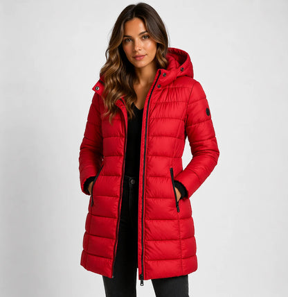 Wynna Women's Jacket | Lightweight Quilted Black Puffer Coat, Hooded Mid-Thigh Design 4