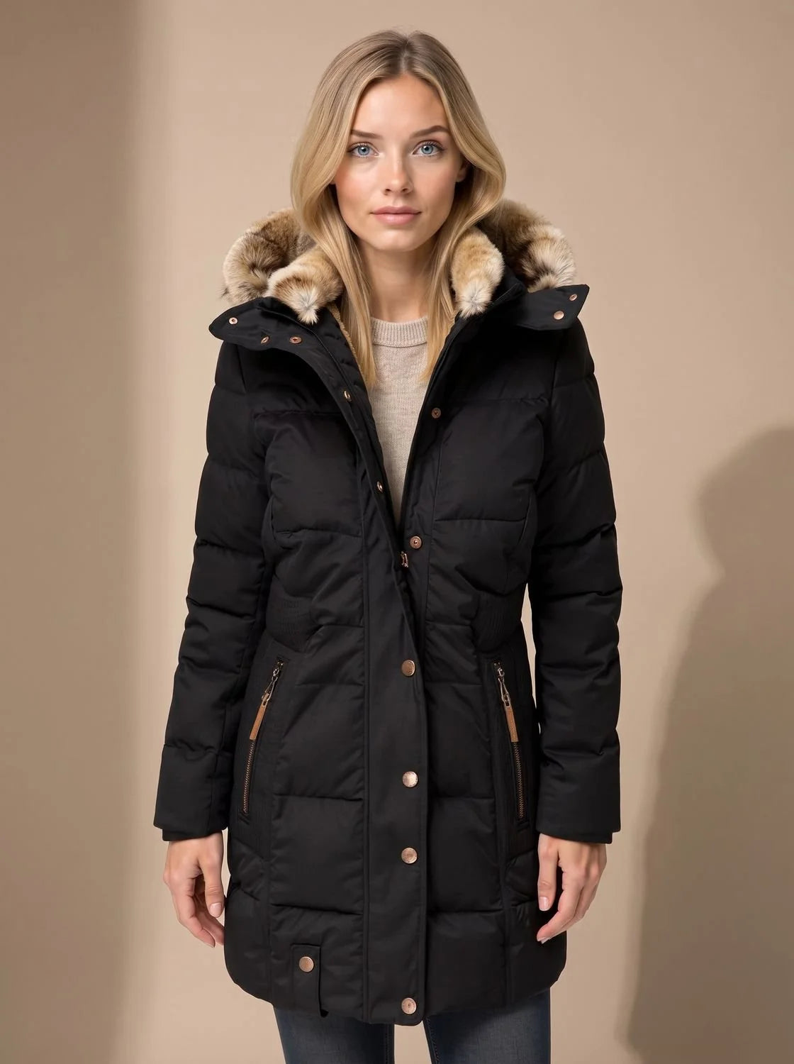 Wynter Long Puffer Coat | Quilted Insulation, Detachable Faux Fur Hood 1