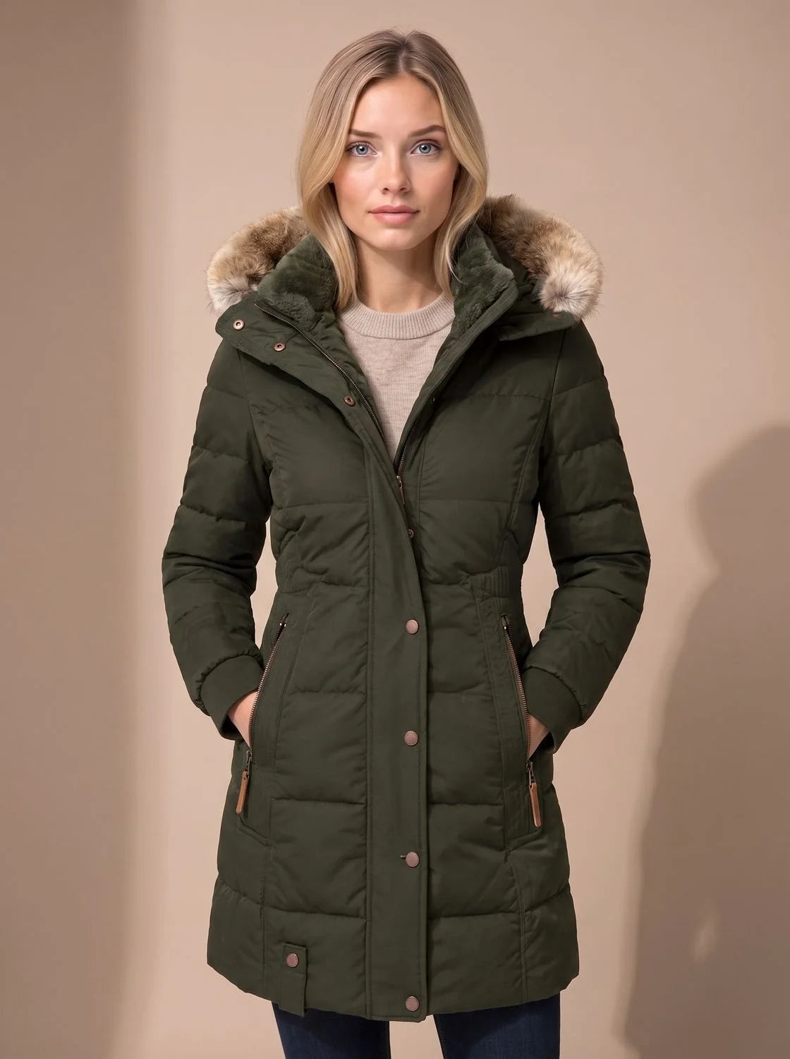 Wynter Long Puffer Coat | Quilted Insulation, Detachable Faux Fur Hood 2