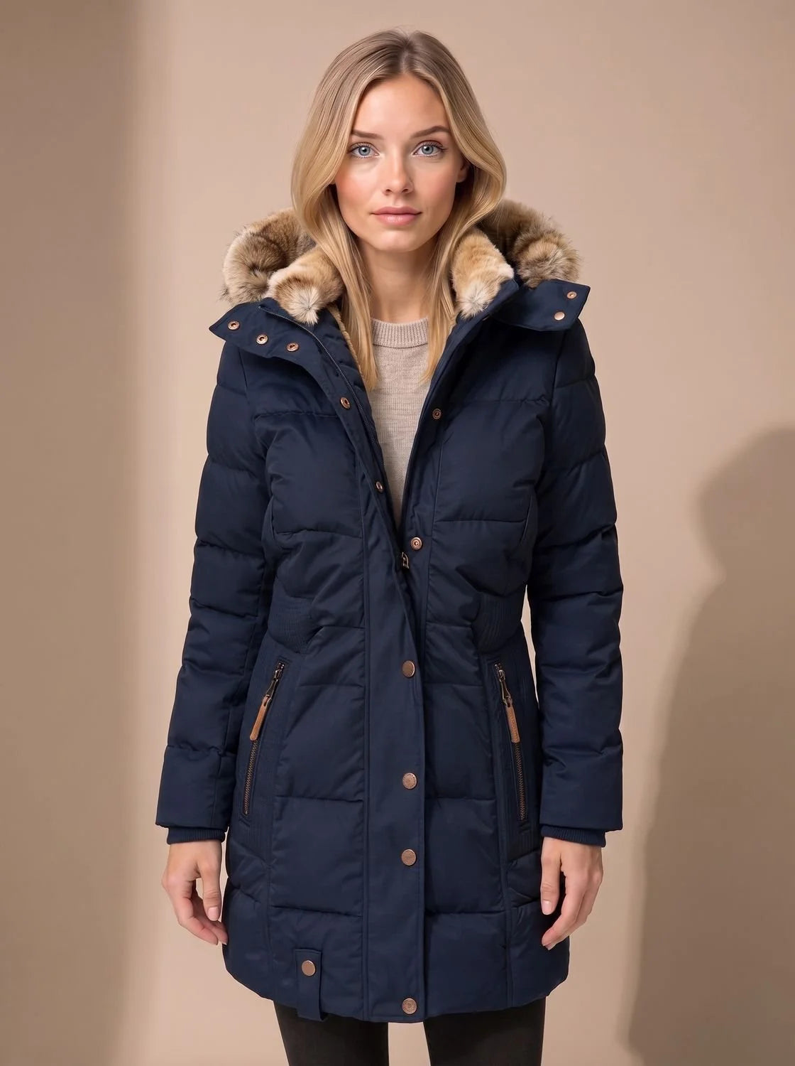 Wynter Long Puffer Coat | Quilted Insulation, Detachable Faux Fur Hood 3