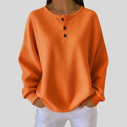 Wynter Waffle Knit Henley Sweatshirt | Relaxed Fit, Soft Texture for Women 0