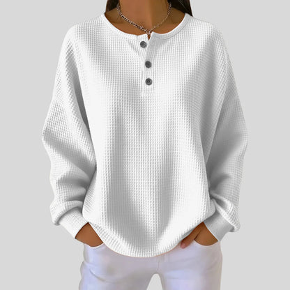 Wynter Waffle Knit Henley Sweatshirt | Relaxed Fit, Soft Texture for Women 1