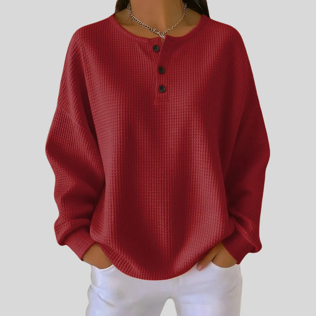Wynter Waffle Knit Henley Sweatshirt | Relaxed Fit, Soft Texture for Women 2