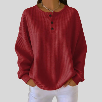 Wynter Waffle Knit Henley Sweatshirt | Relaxed Fit, Soft Texture for Women 2