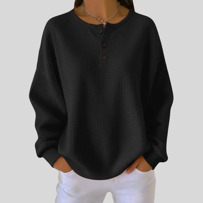 Wynter Waffle Knit Henley Sweatshirt | Relaxed Fit, Soft Texture for Women 3