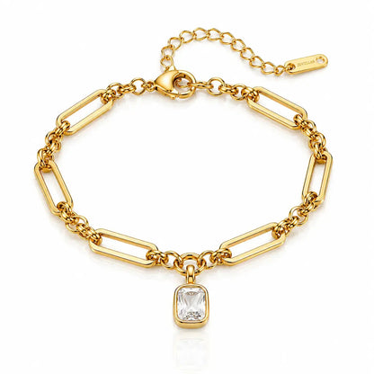 Zircon Charm Chain Bracelet - 18K Gold Plated 0