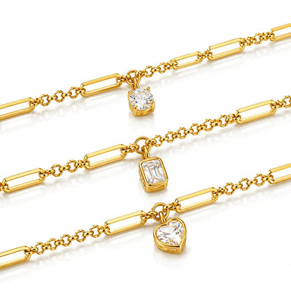 Zircon Charm Chain Bracelet - 18K Gold Plated 1